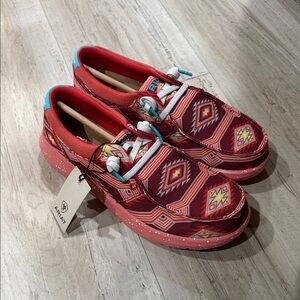 Ariat Red Aztec-Pattern Slip-On Sneakers with Turquoise Accents